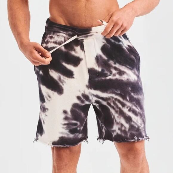 Ser.O.Ya Randell Short Distressed Hem Lounge Shorts Black Line Tie Dye NWT Large - Picture 1 of 9